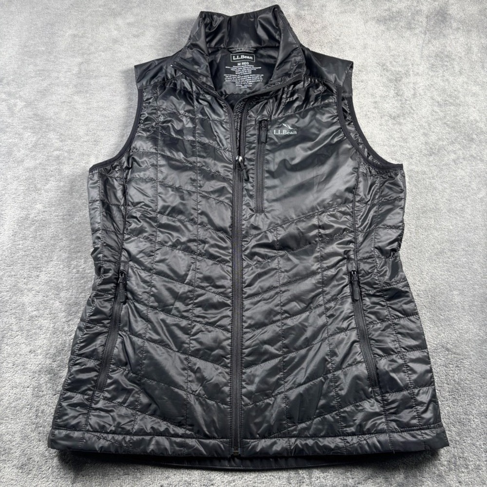 LL Bean Jacket Womens Medium Black Primaloft Packable Vest 503400 Full Zip